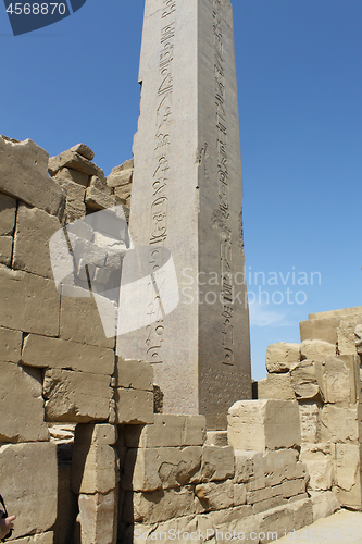 Image of Ruin and obelisk of Karnak Temple in Luxor, Egypt