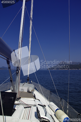 Image of On the deck of sailing boat