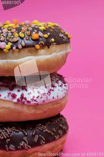 Image of Macro shot of stack of donuts
