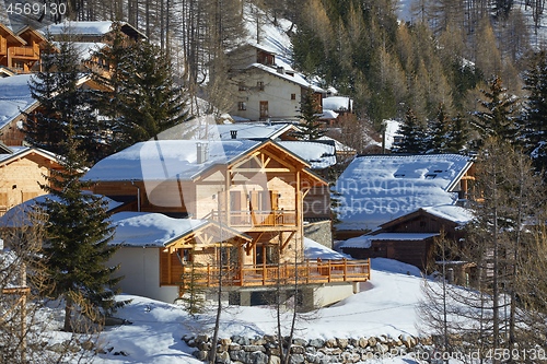 Image of Skiing village in the Alps on a nice sunny day