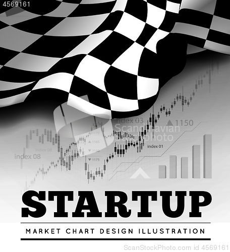 Image of Startup concept with checkered start flag and trading graph on background. Vector