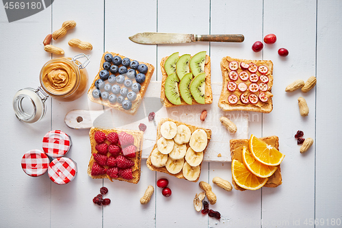 Image of Assortment of healthy fresh breakfast toasts