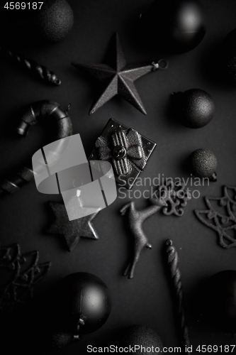 Image of Christmas minimalistic and simple composition in mat black color