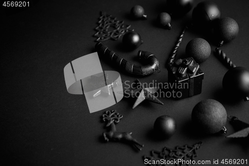 Image of Christmas minimalistic and simple composition in mat black color