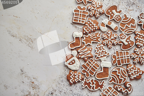 Image of Assortment of fresh gingerbread Christmas cookies in various shapes