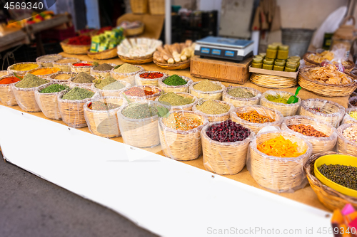 Image of typical herbs market Sicily Italy