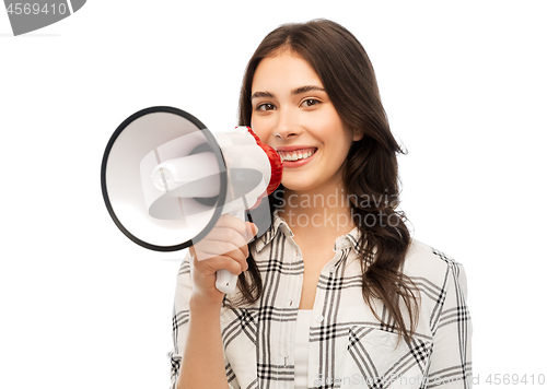 Image of young woman or teenage girl with megaphone