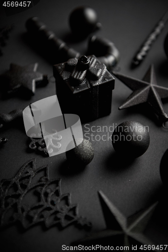 Image of Christmas minimalistic and simple composition in mat black color