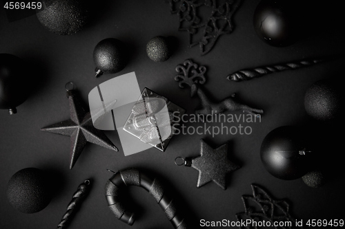 Image of Christmas minimalistic and simple composition in mat black color