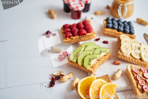 Image of Assortment of healthy fresh breakfast toasts