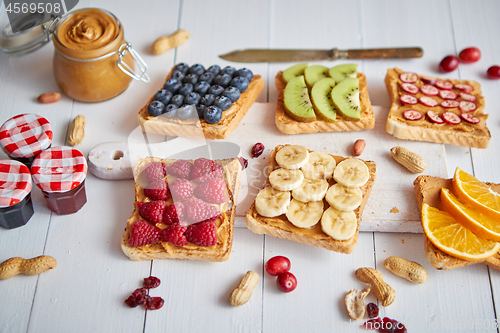 Image of Assortment of healthy fresh breakfast toasts