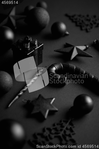 Image of Christmas minimalistic and simple composition in mat black color