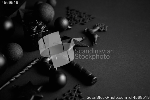 Image of Christmas minimalistic and simple composition in mat black color