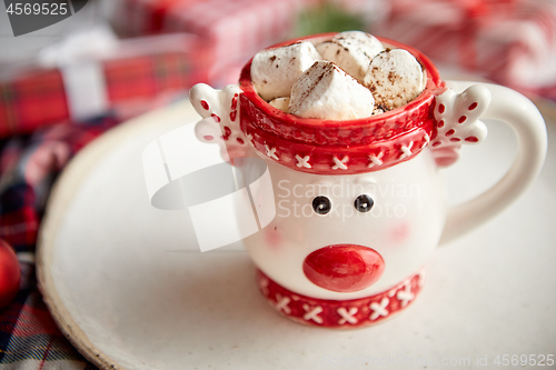 Image of Tasty homemade christmas hot chocolate or cocoa with marshmellows