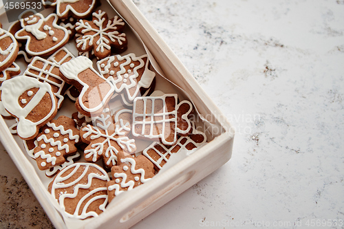 Image of Collection of various shaped gingerbread Christmas cookies