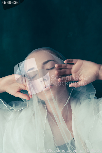 Image of Beautiful bride looking over her veil