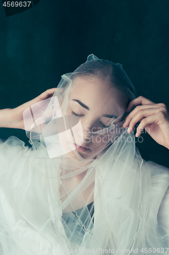 Image of Beautiful bride looking over her veil