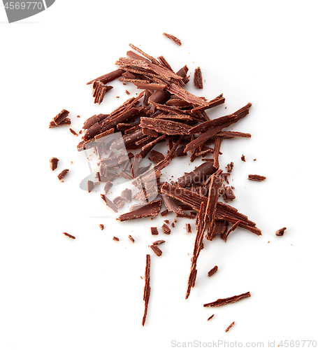 Image of chocolate shavings on white background