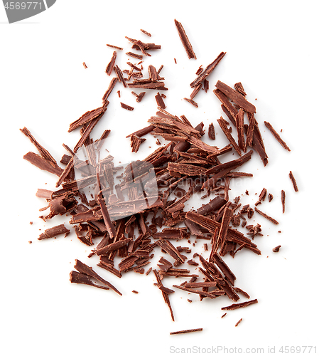 Image of chocolate shavings on white background