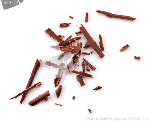 Image of chocolate shavings on white background