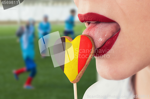 Image of Lips and cookie with flag