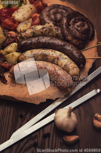 Image of Grilled sausage with vegetables