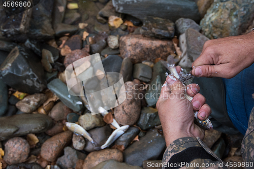 Image of Fisherman cleaning fish