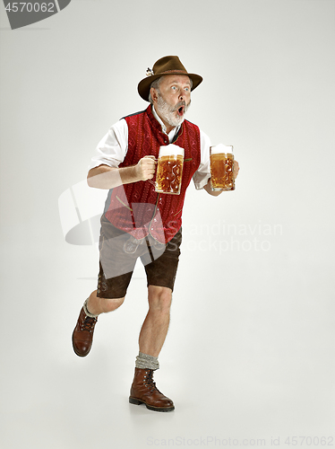 Image of Portrait of Oktoberfest man, wearing a traditional Bavarian clothes