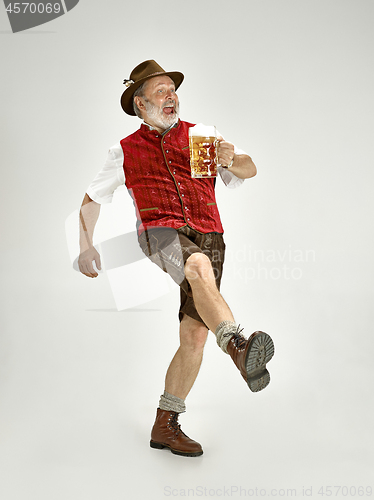 Image of Portrait of Oktoberfest man, wearing a traditional Bavarian clothes