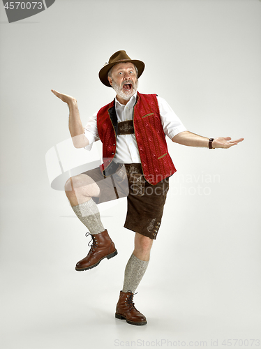 Image of Portrait of Oktoberfest man, wearing a traditional Bavarian clothes