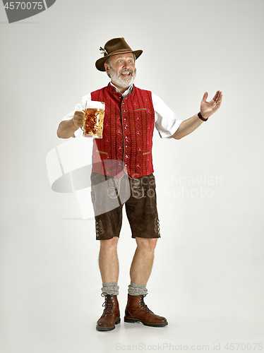 Image of Portrait of Oktoberfest man, wearing a traditional Bavarian clothes