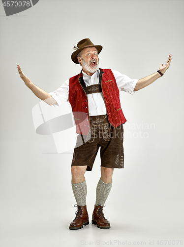 Image of Portrait of Oktoberfest man, wearing a traditional Bavarian clothes