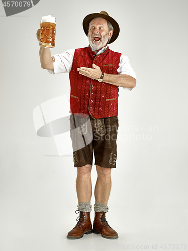 Image of Portrait of Oktoberfest man, wearing a traditional Bavarian clothes