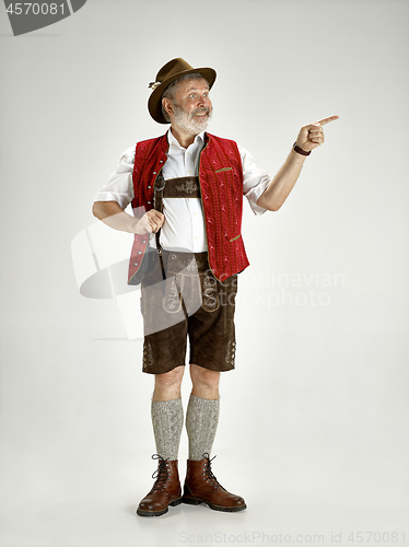 Image of Portrait of Oktoberfest man, wearing a traditional Bavarian clothes