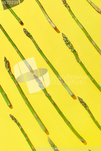 Image of Natural organic asparagus pattern on an yellow background.