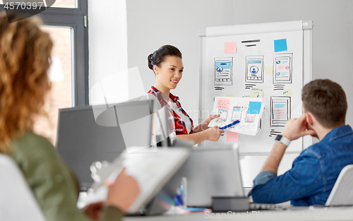 Image of creative woman showing user interface at office