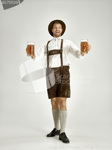 Image of Portrait of Oktoberfest man, wearing a traditional Bavarian clothes