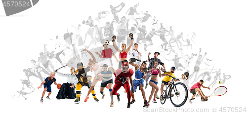 Image of Sport collage about kickboxing, soccer, american football, basketball, ice hockey, badminton, taekwondo, tennis, rugby