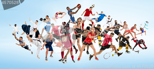 Image of Sport collage about kickboxing, soccer, american football, basketball, ice hockey, badminton, taekwondo, tennis, rugby