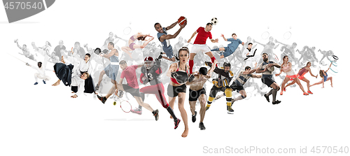 Image of Sport collage about kickboxing, soccer, american football, basketball, ice hockey, badminton, taekwondo, tennis, rugby