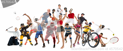 Image of Sport collage about kickboxing, soccer, american football, baske