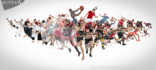 Image of Sport collage about kickboxing, soccer, american football, basketball, ice hockey, badminton, taekwondo, tennis, rugby