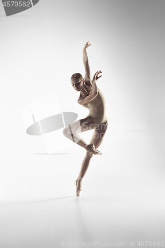 Image of Ballerina. Young graceful female ballet dancer dancing at studio. Beauty of classic ballet.