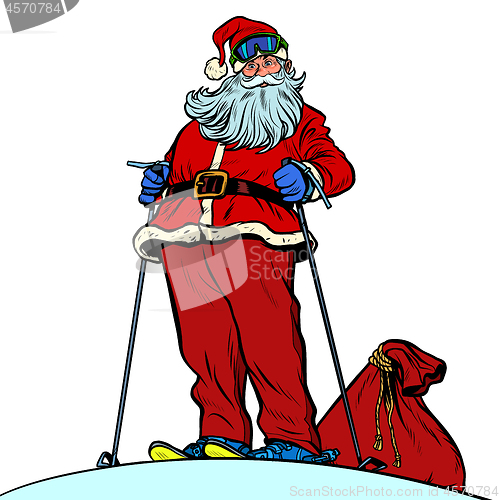 Image of Skier Santa Claus character merry Christmas and happy new year