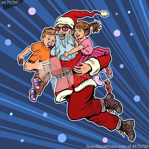 Image of Santa Claus with children. Christmas and New year