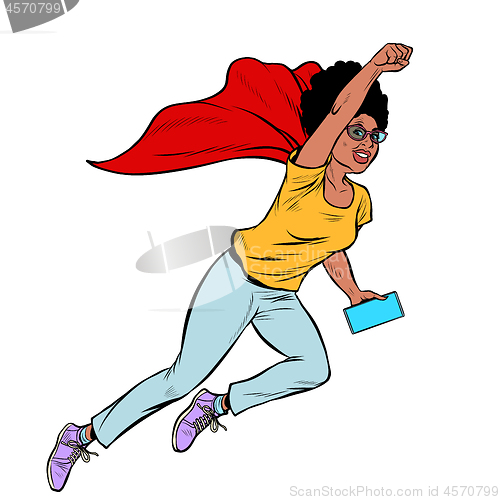 Image of african superhero flying active strong Woman grandmother pensioner elderly lady