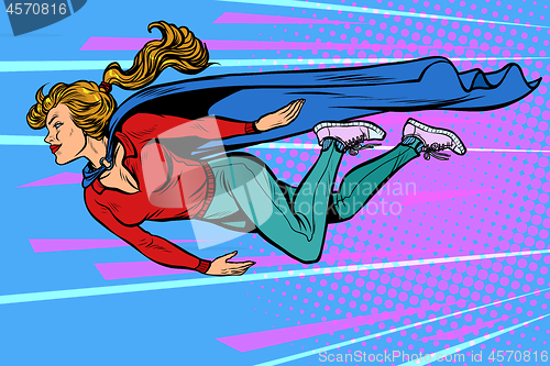 Image of woman superhero flies. female power