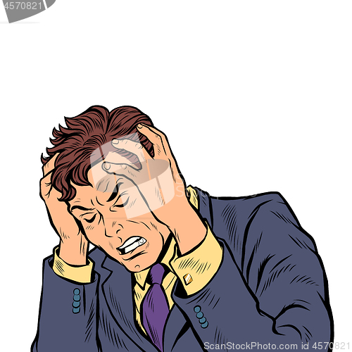 Image of headache man. stress or illness