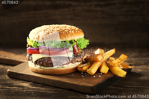 Image of Hamburger with french fries