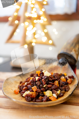 Image of Mixed fruit ingredients ready for Christmas fruit pies and Christmas cake